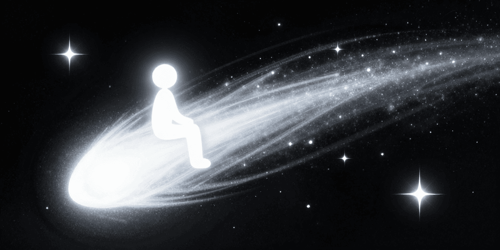 意识流插画素材：珠光彗星上的发光小人：意识流梦幻插画