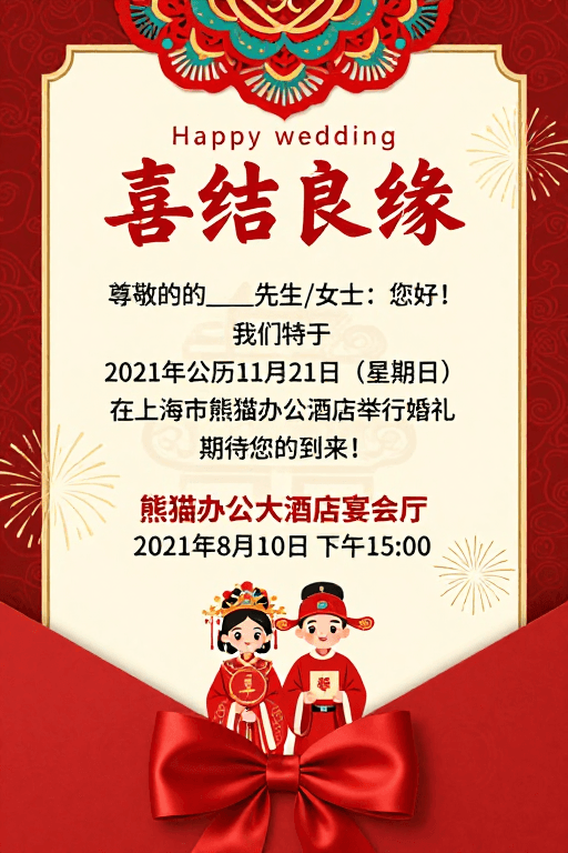 喜庆设计素材：喜庆中式婚礼邀请函：红金古典与现代融合设计