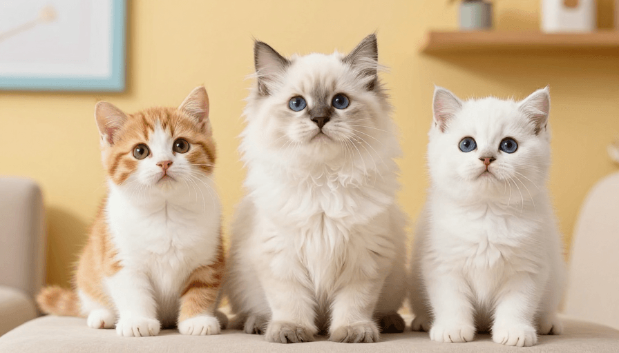 萌系猫咪素材：三只萌猫温馨合影：高清宠物广告级摄影