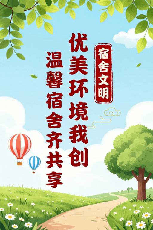 清新插画素材：校园文明宣传：共建优美环境与温馨宿舍