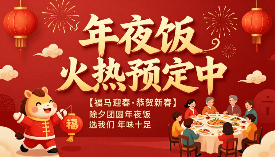 中国风新年素材：红金喜庆中国风年夜饭火热预定中