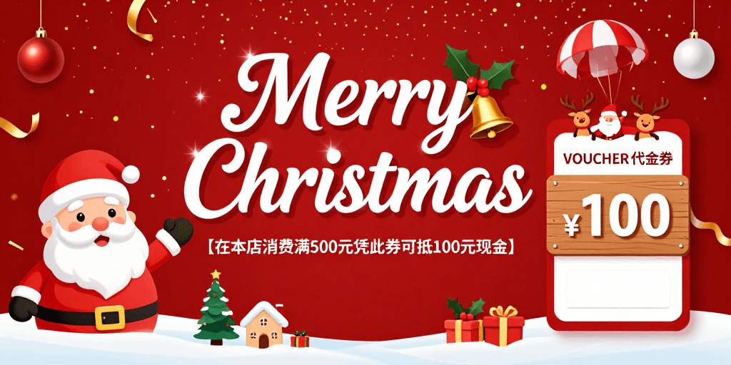 优惠券广告素材：红色圣诞促销海报：喜庆氛围与优惠信息