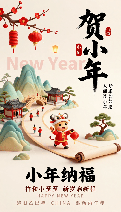 中式庭院素材：中国风3D新年贺图：小年纳福祥瑞意境