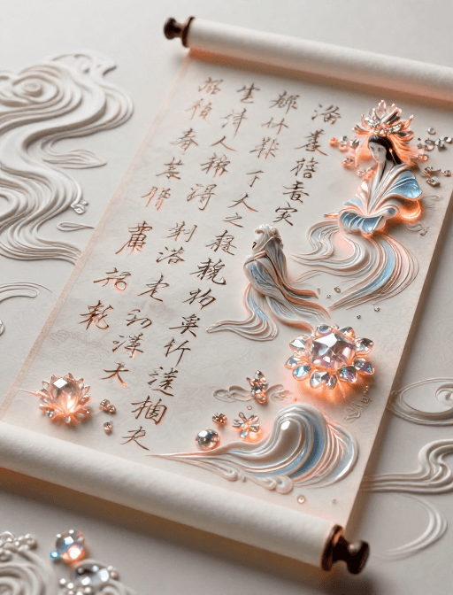 文化插画素材：洛神赋图微雕光影：超现实中国古风三维画卷