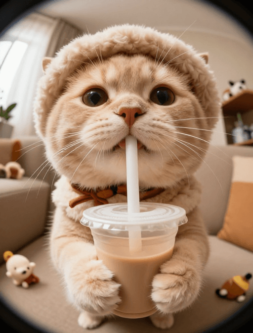 可爱动物素材：圆胖好奇小奶猫暖光特写，超写实可爱摄影