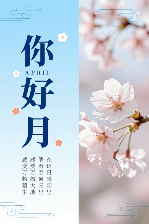 渐变背景素材：你好四月：春日清新文艺海报设计