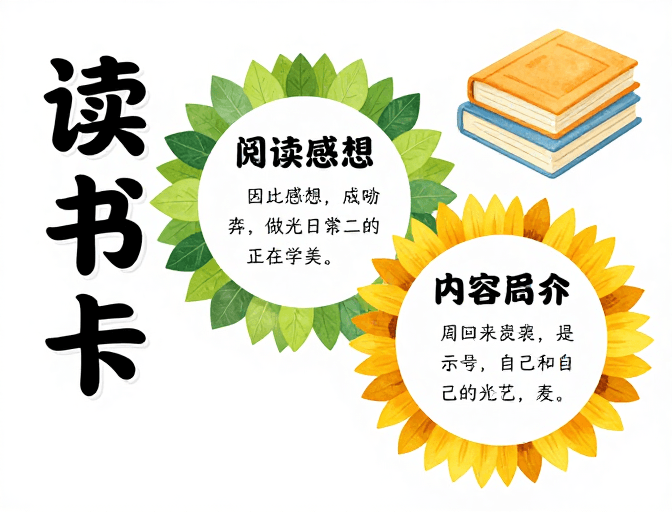 向日葵元素素材：向日葵书香：趣味读书卡设计