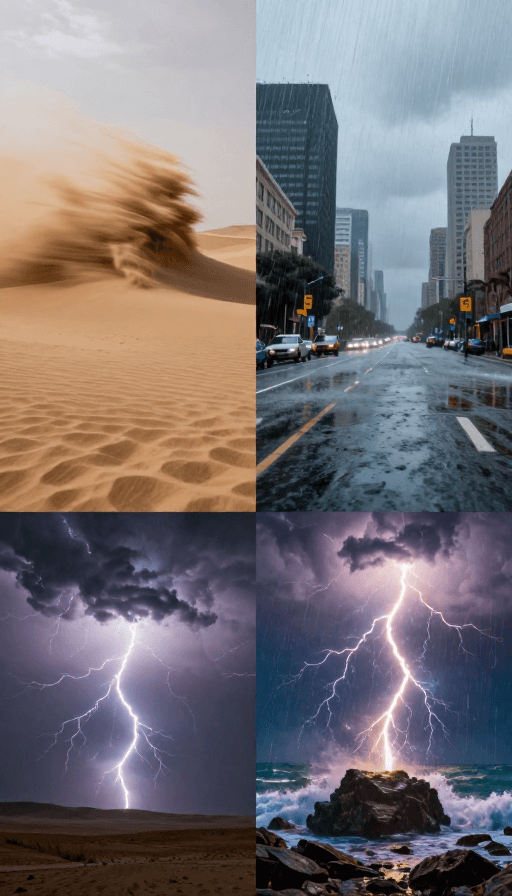 超现实场景素材：四象限风暴雷电：冷暖色调超现实动态场景