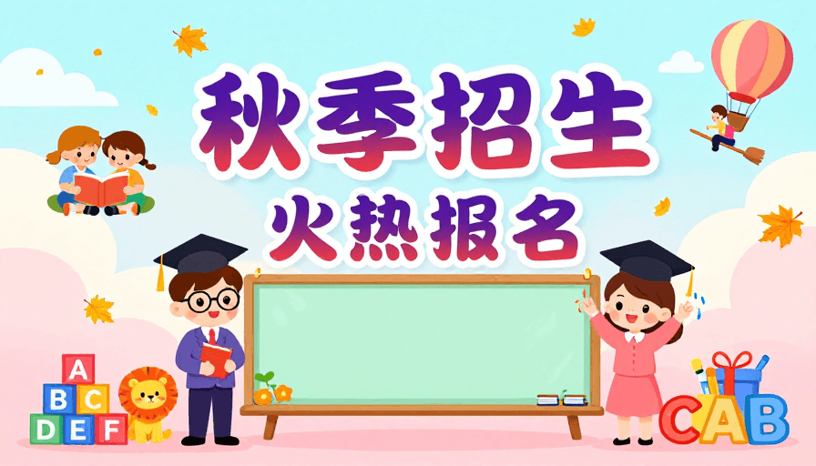 插画风格素材：秋季招生火热报名：明亮插画营造秋日学习与梦想氛围