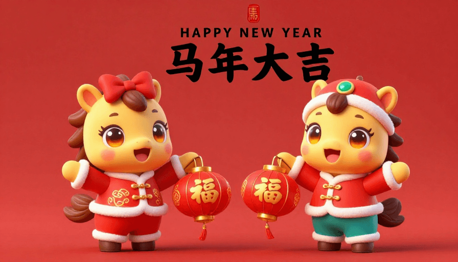 生肖主题素材：可爱卡通马迎新春 马年大吉贺图