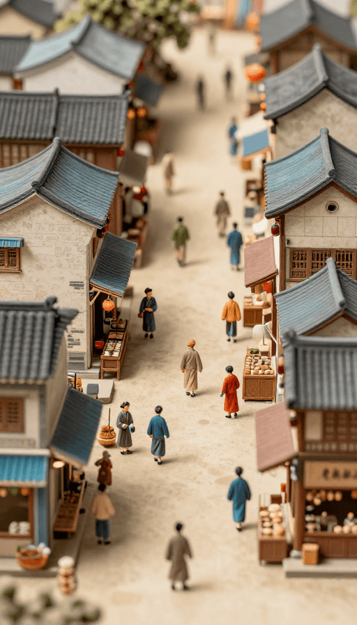 商业插画素材：立体水墨《清明上河图》微观商业街景