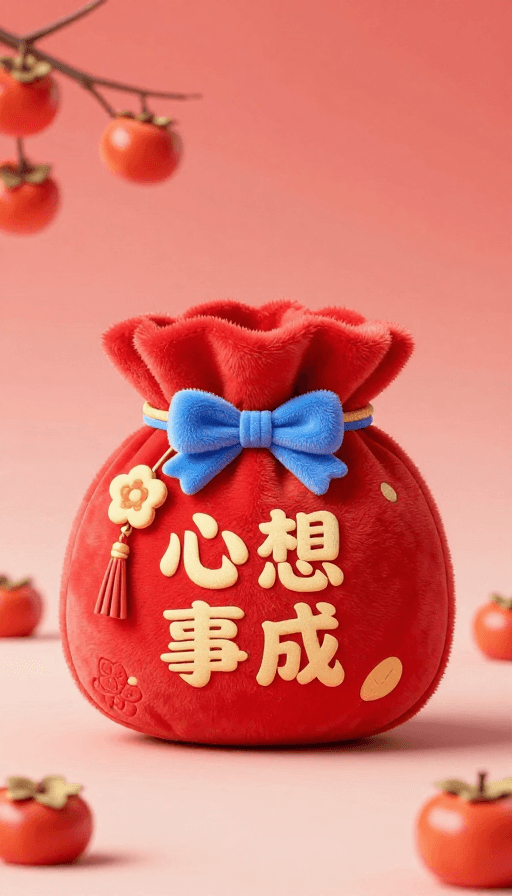 贺卡设计素材：毛茸福袋送祝福，万事如意心欢喜