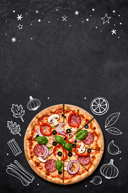 手绘插画素材：黑板风意式披萨插画，清新美食装饰图