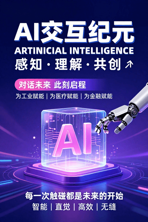 蓝紫渐变素材：科技感未来主义AI交互纪元海报设计
