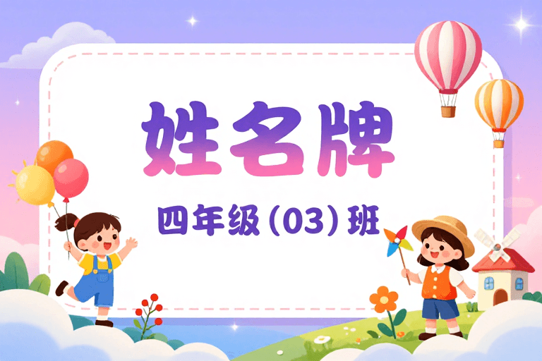 卡通设计素材：梦幻校园童趣姓名牌设计海报