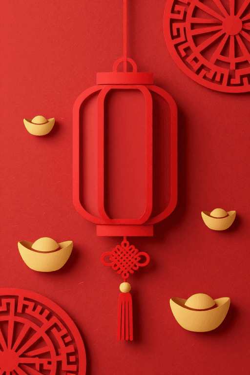 喜庆背景素材：中国红剪纸喜庆灯笼背景图