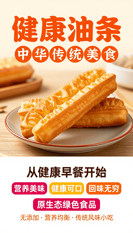 中式美食素材：现代中式健康油条美食宣传海报