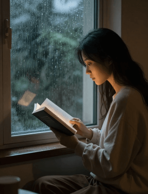 雨景素材：雨夜窗边：温暖的阅读时光