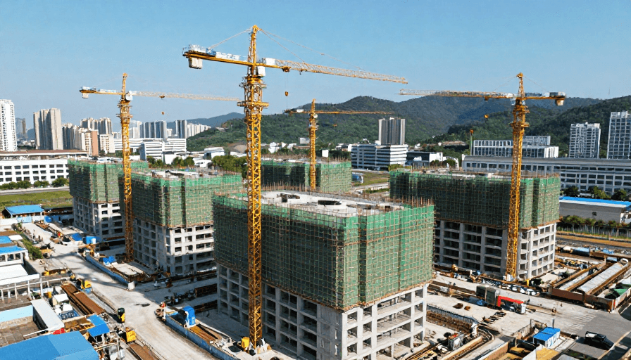 商业宣传素材：现代城市基建全景：灰蓝调下的工程力量与绿色生态