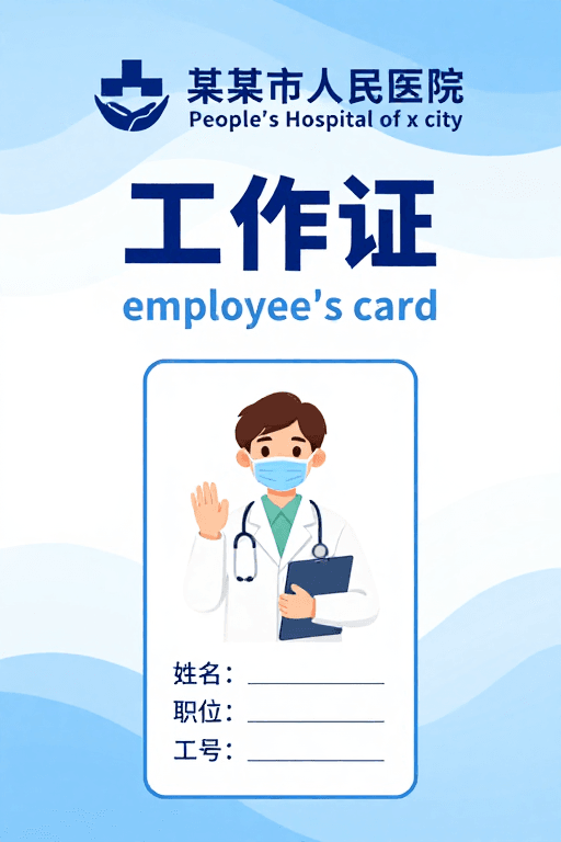 证件模板素材：清新医疗风市人民医院工作证设计