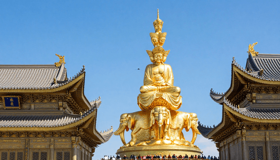 寺庙建筑素材：峨眉胜景：云雾缭绕中的仙山