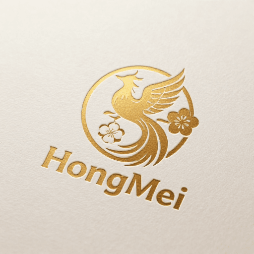 品牌标识素材：HongMei品牌标识融合凤凰梅花，极简高级设计感