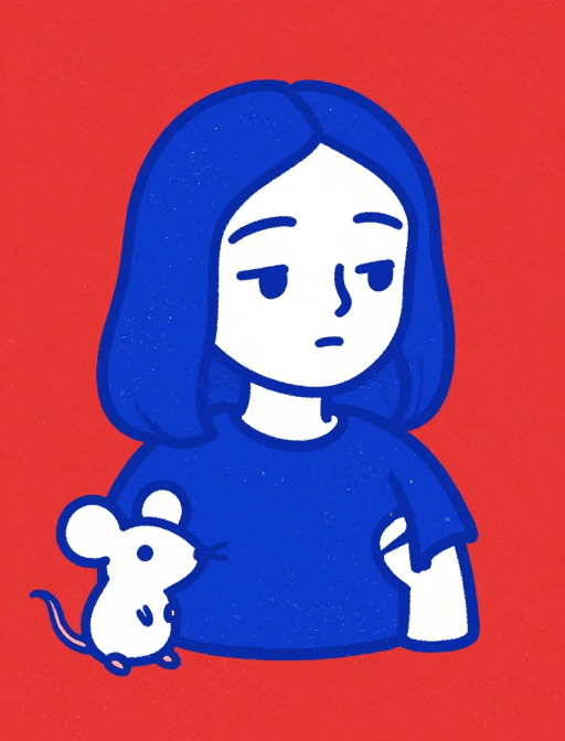 插画素材：克莱因蓝红背景下的拉斐尔萌趣涂鸦自画像