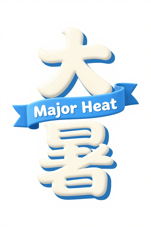 夏季促销素材：立体创意'大暑'字体设计，蓝色飘带夏日风情海报