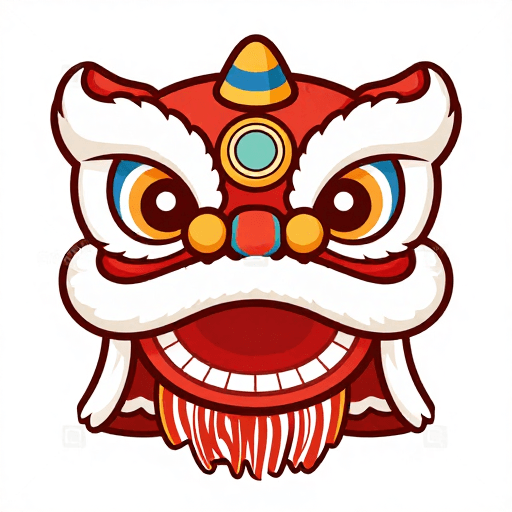 矢量设计素材：国潮醒狮设计：春节卡通狮子头装饰插图