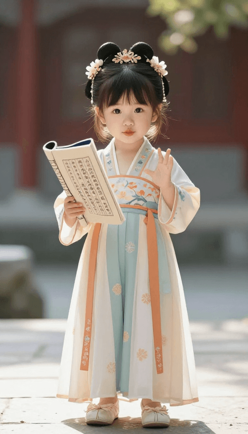 儿童摄影素材：古装小公主诵诗时刻：电影质感古风女童写真