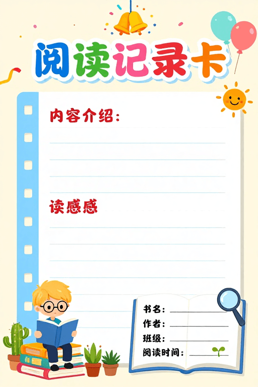 卡通形象素材：童真童趣：色彩斑斓的阅读记录卡设计