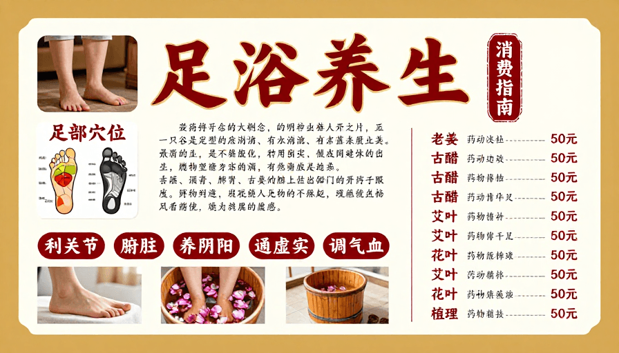 中式设计素材：中式足浴养生海报：典雅暖金设计展示