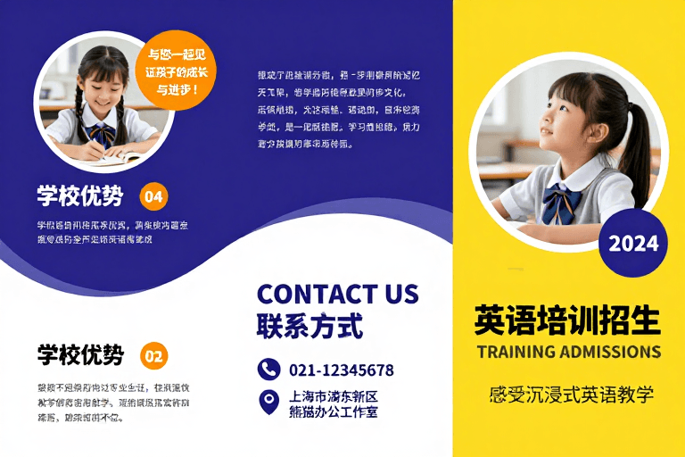 三折页海报素材：现代教育蓝紫撞色三折页招生宣传海报设计