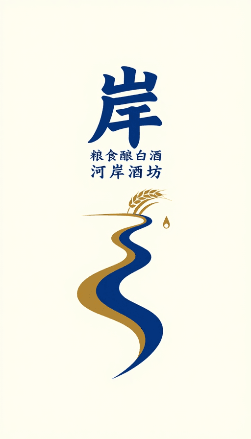 天然酿造意象素材：岸·粮食白酒LOGO设计：传统水墨风品牌标识