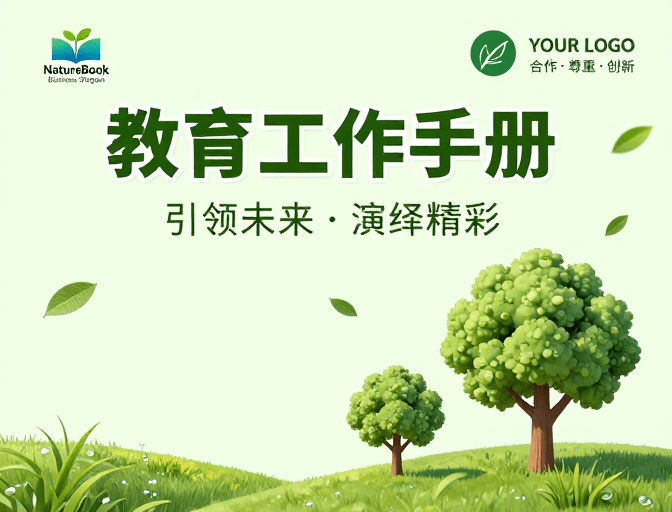 绿色生态素材：清新简约教育手册封面设计展示