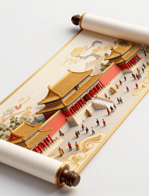特写镜头素材：故宫微缩画卷：现代中国风特写