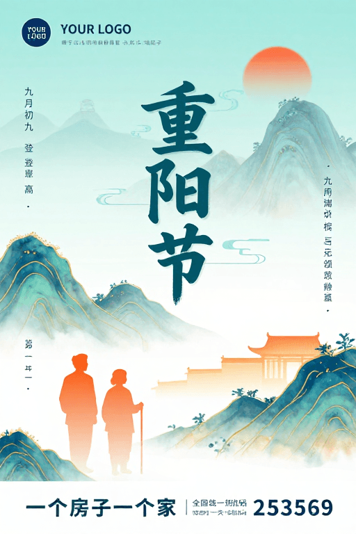 重阳节素材：重阳佳节·青蓝山水间的温暖意境