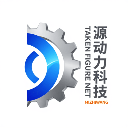 金属质感素材：现代科技企业标识：金属齿轮与动态蓝带融合