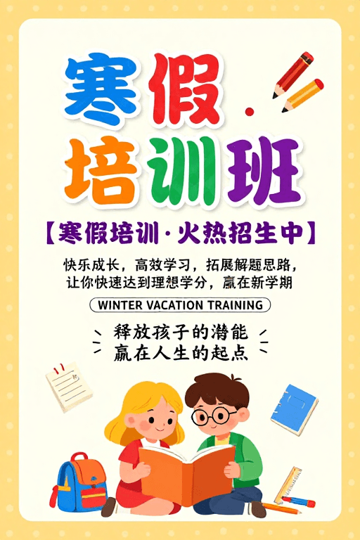 儿童教育素材：童趣寒假培训招生海报 活泼暖色调吸引亲子学习