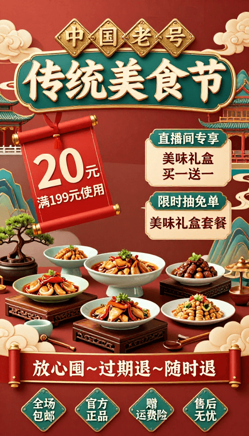 中国传统美食素材：中式古典传统美食节促销海报设计
