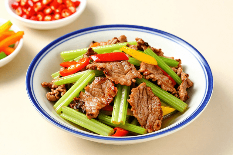 柔光效果素材：清炒肉片配彩椒：柔光呈现中式家常美味