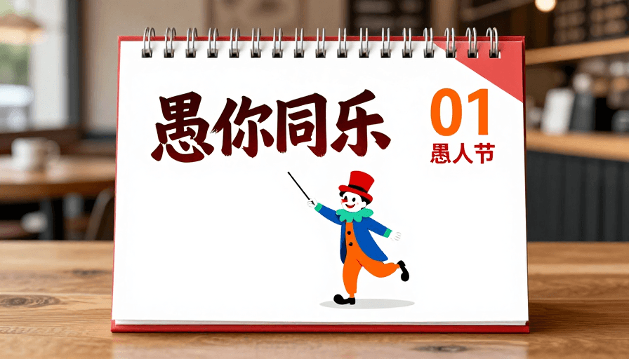 红色主调素材：愚人节台历海报：趣味卡通与手写艺术
