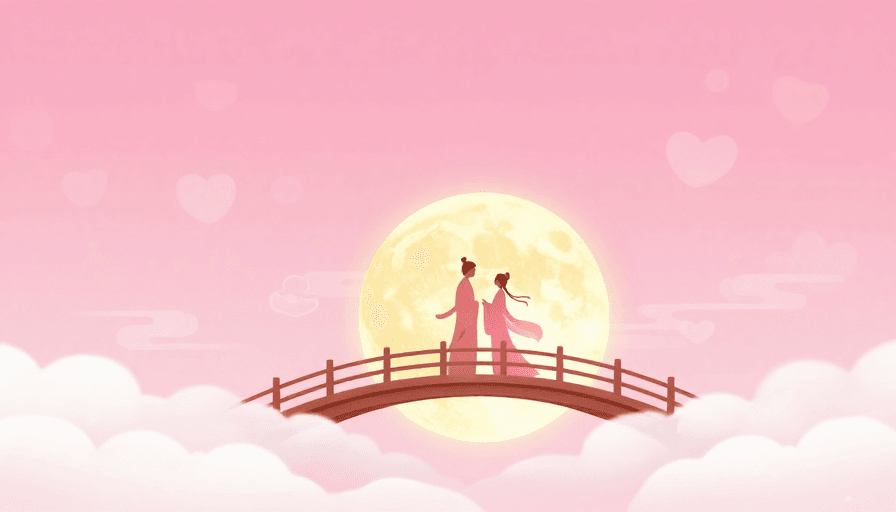 古风剪影素材：梦幻粉韵：中式祥云满月下的古风浪漫剪影