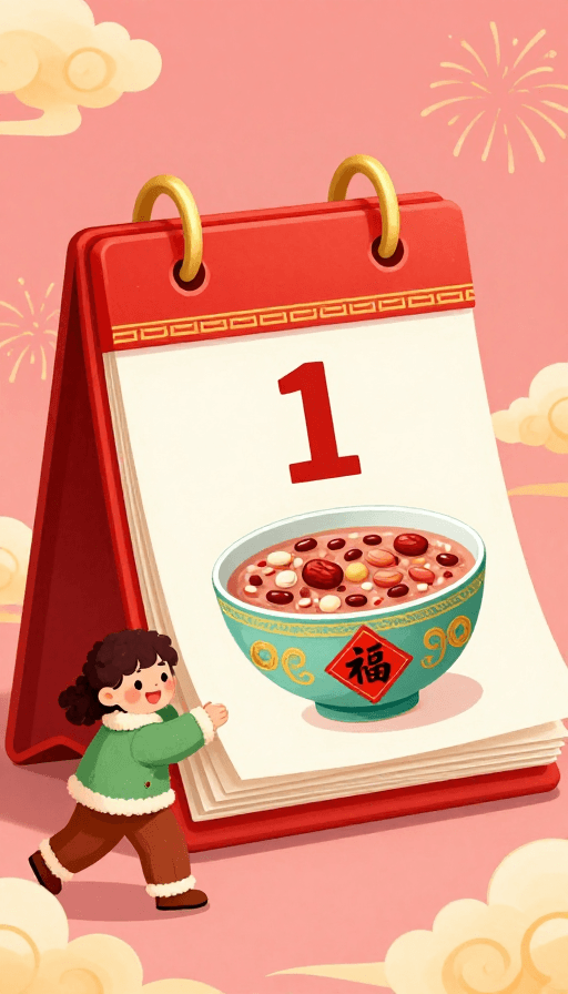 国潮插画素材：腊八启新·国潮贺岁：粉红暖调传统节庆插画