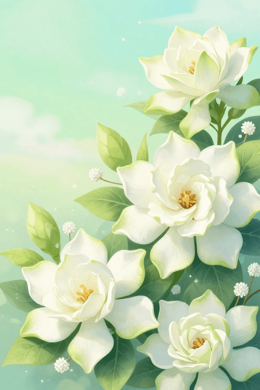 梦幻插画素材：梦幻栀子花：柔和色调下的唯美童话意境