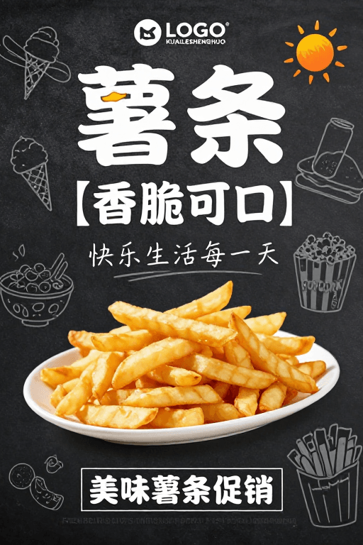 薯条主题素材：现代简约薯条黑板风格宣传海报设计