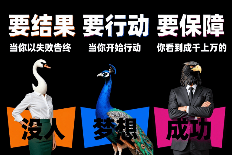 文化宣传素材：黑色三联海报：要结果·行动·保障