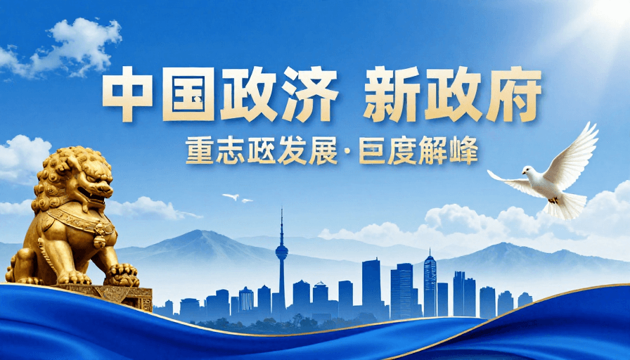 现代中国风素材：蓝金辉映·现代中国风城市庆典主视觉海报