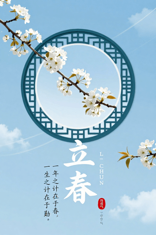中式美学素材：立春节气海报：传统与现代交织的雅致春日