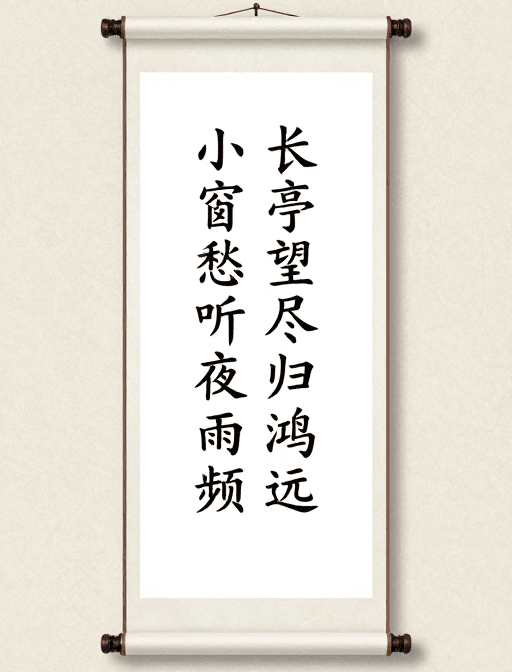 中式美学素材：长亭夜雨古韵诗卷 · 竖版空白背景